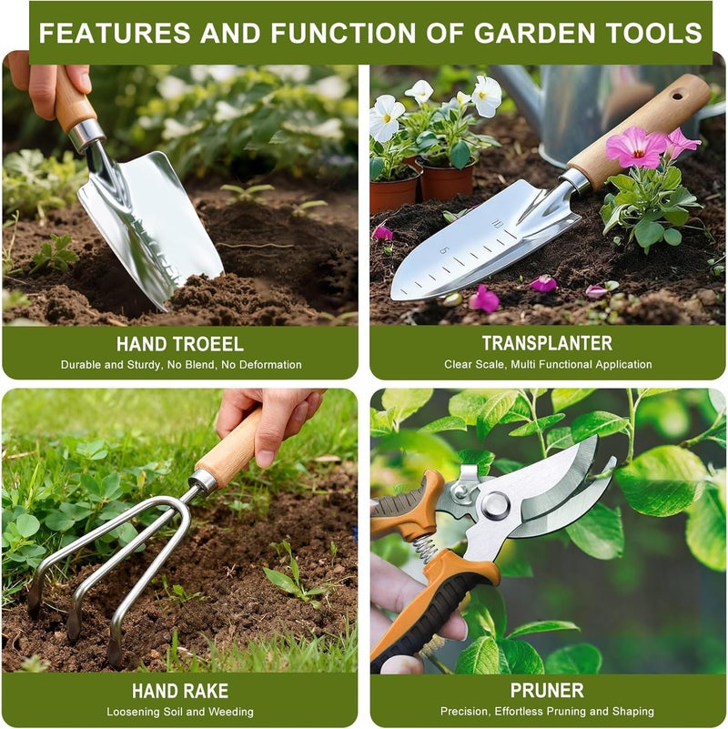 Kynup Garden Tools, 7 Piece Gardening Gift for Women, Gardening Tool Kit, Gardening Hand Tools Set, Gardening Supplies, Essentials, Garden Stuff, Thickened Stainless Steel, Rust-Proof - Image 2